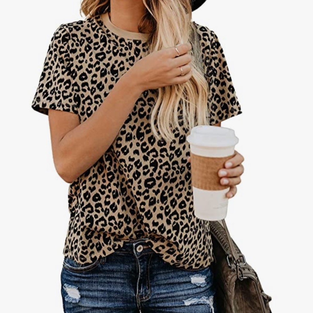 Blooming Jelly black and tan leopard print cotton crew neck tee size XS